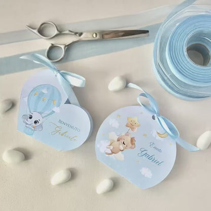 Scatolina porta confetti azzurra con fiocco | Bomboniera nascita o battesimo bimbo personalizzata | Favor box handmade in Italy