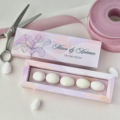 Scatolina Elegante Effetto Pelle – 5 Confetti Tondi – Personalizzata per Matrimonio / Evento - Bomboniera Matrimonio - Carta rilegatura