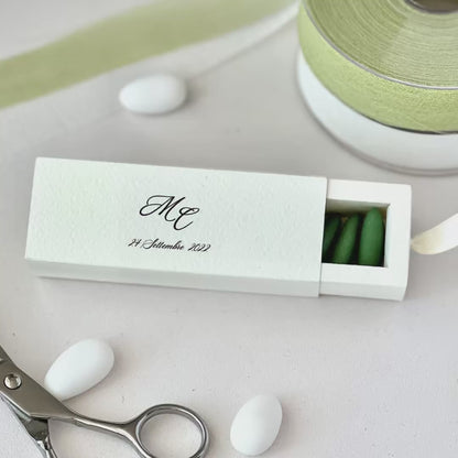 Scatolina Porta Confetti 10x3x3 cm – Cartoncino Martellato Avorio – Personalizzata Fronte/Retro – Bomboniera Matrimonio Elegante